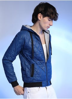 Campus Sutra Men's Blue Quilted Puffer Jacket With Zip-Closure  - Image 2