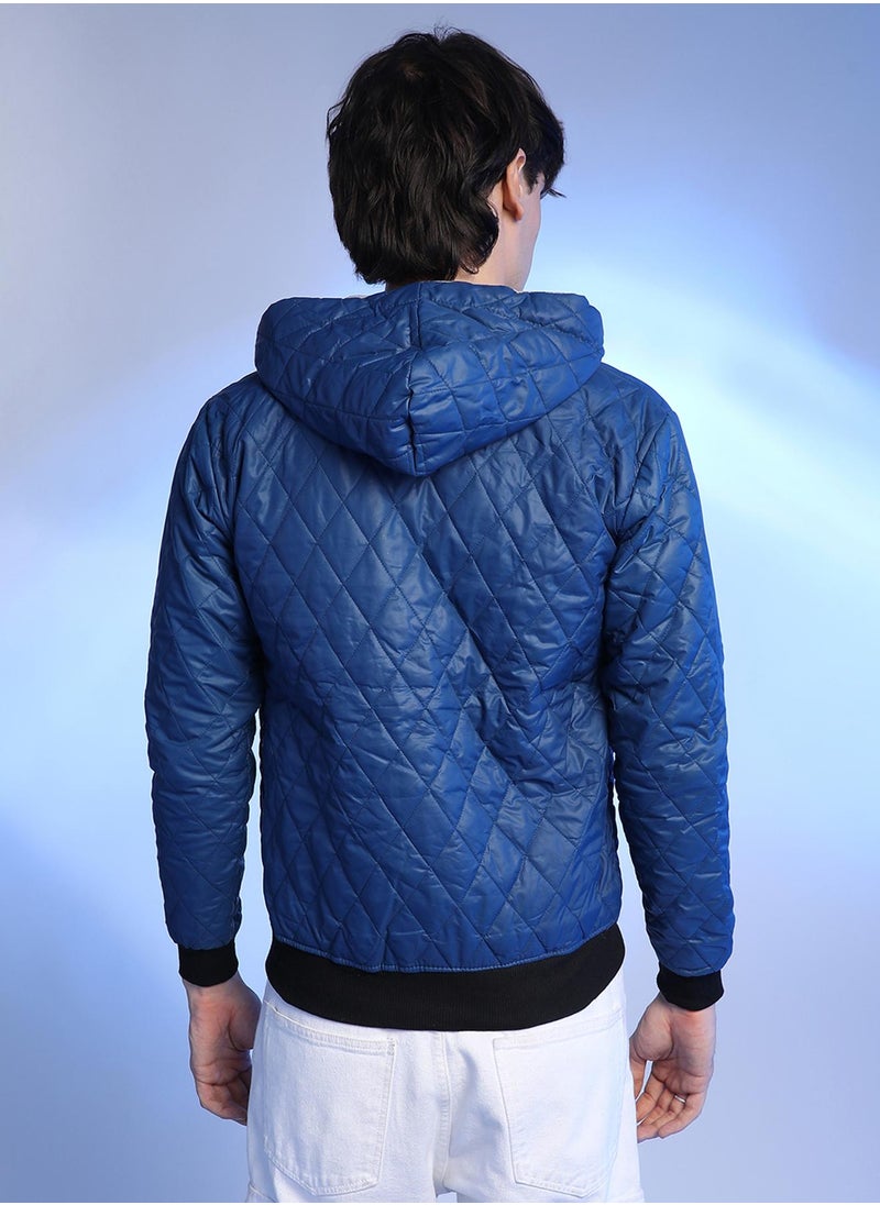 كامبوس سوترا Men's Blue Quilted Puffer Jacket With Zip-Closure  - Image 3