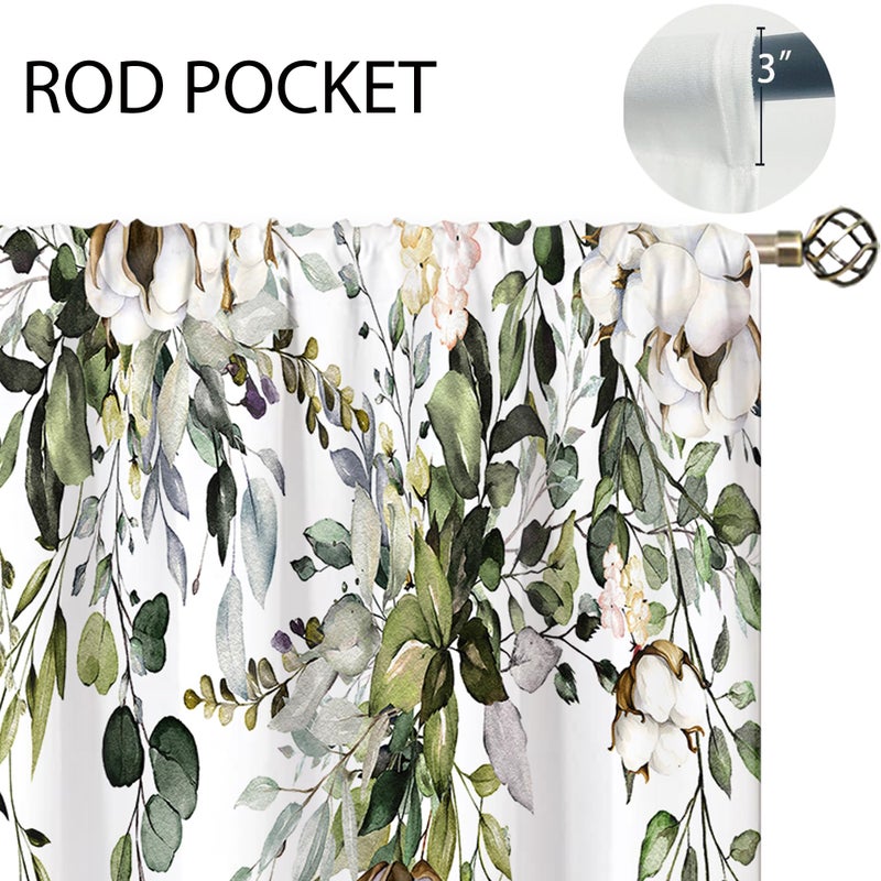 oolygoo Eucalyptus Botanical Leaves Cotton Farmhouse Floral Small Kitchen Curtains Flower Treatment Wildflower Plant Cafe Short Window Curtains for Bathroom Room Tier Treatment Drapes 26x36 inch - Image 5