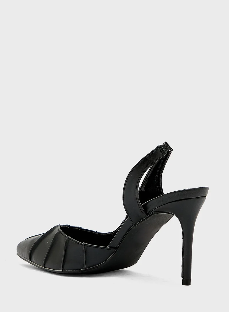 Ginger Pleat Detail Slingback Pointed Pump Black