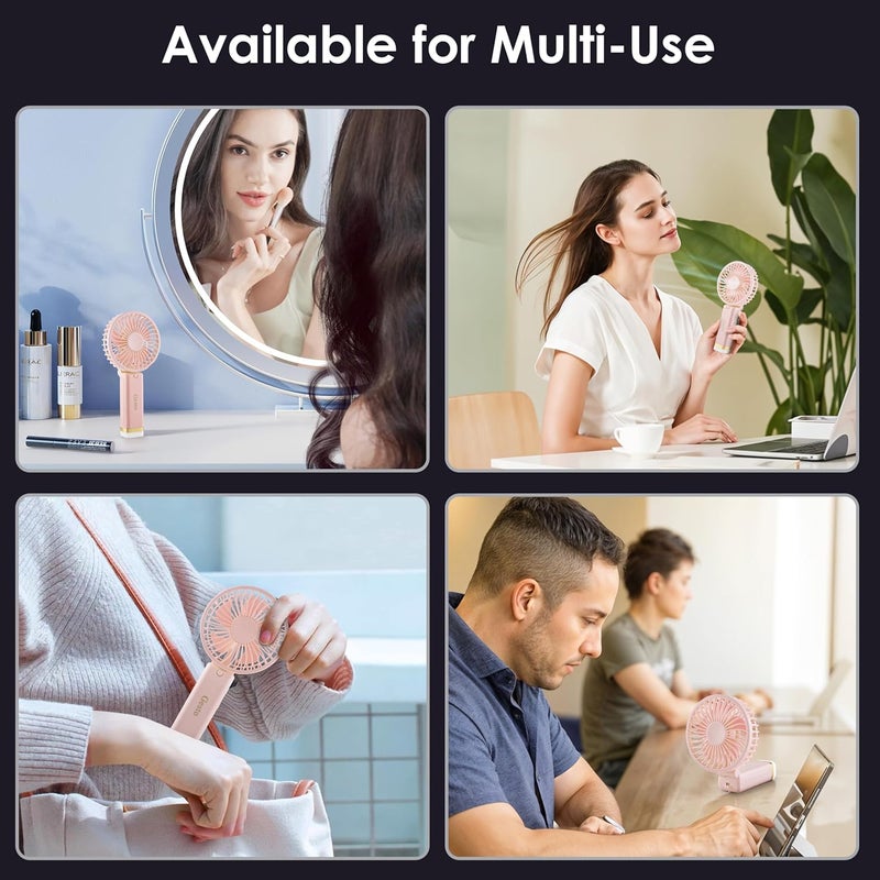Gesto مروحة محمولة قابلة لإعادة الشحن مع ضوء LED – مروحة صغيرة قابلة للطي، مروحة صغيرة، مروحة يدوية بشحن USB مع بطارية 1200 مللي أمبير و 3 أوضاع سرعة | للسفر، المكياج، المطبخ، مروحة شخصية للنساء - وردي - Image 5