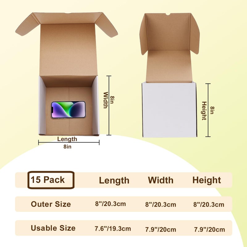 WIFTREY 15 Pack 8X8X8 Small Shipping Boxes, White Corrugated Cardboard Box 8''x8''x8'' for Mailing Packing Shipping - Image 2