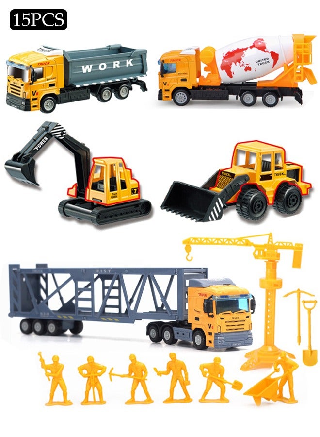 DUNISO 15 Pcs Construction Vehicles Trucks Kids Birthday Gifts Play Vehicle Toy Mini Car Toys Set Die Cast Engineering Excavator Digger Push Trucks Birthday Cake Toppers Car - Image 1