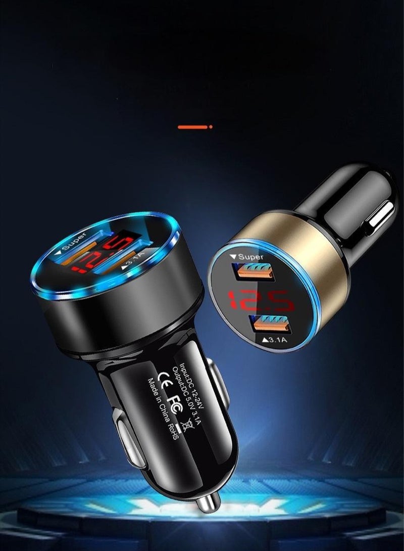 2-Port USB Super Fast Charging Aluminum Alloy Car Charger,  Car Power Adapter Supports 12-24V Universal Use  - Image 1