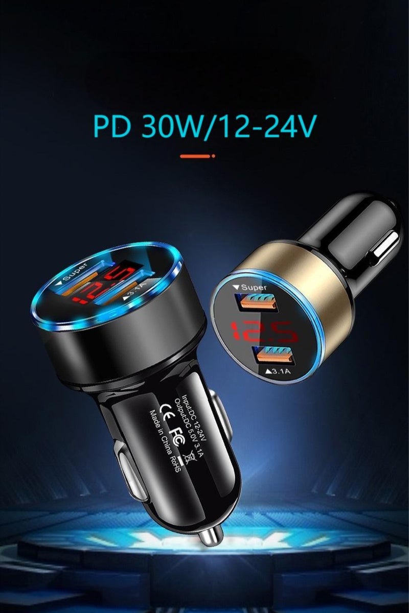 EXMY PD 30W Super Fast Car Charger Fast Charging 2 Port USB Car Power Adapter With 100W USB C Cable Car Fast Charger Plug For Steam Deck Macbook Laptops Tablets iPhone 16 15 Series Samsung Galaxy Xiaomi Black - Image 1