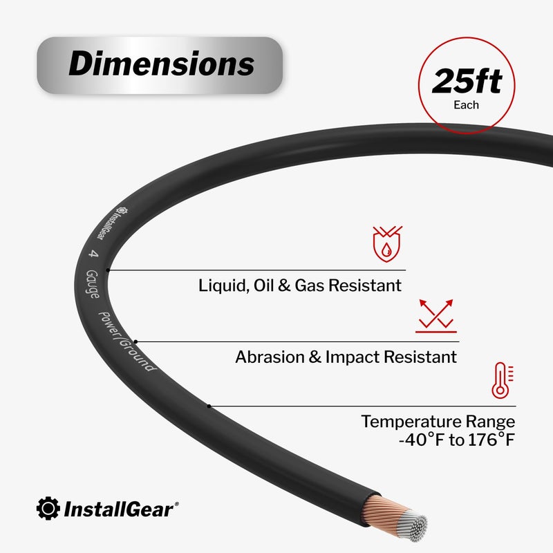 InstallGear 4 Gauge Wire Car Audio Battery Cable - 25 ft CCA Power Line - Flexible Heavy-Duty Jacket for Automotive Projects - Grounding Applications and Amplifier Installations - Black - Image 3