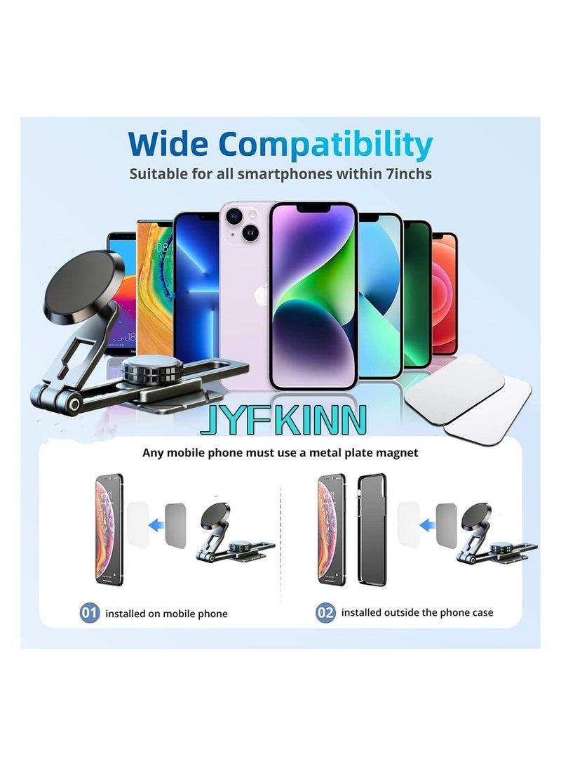 SYOSI Magnetic Car Phone Holder Mount for Car, Alloy Folding Car Phone Mount Folding Magnetic Phone Mount Magnetic Phone Holder Universal Dashboard Phone Holder for iPhone Samsung All Phones - Image 2