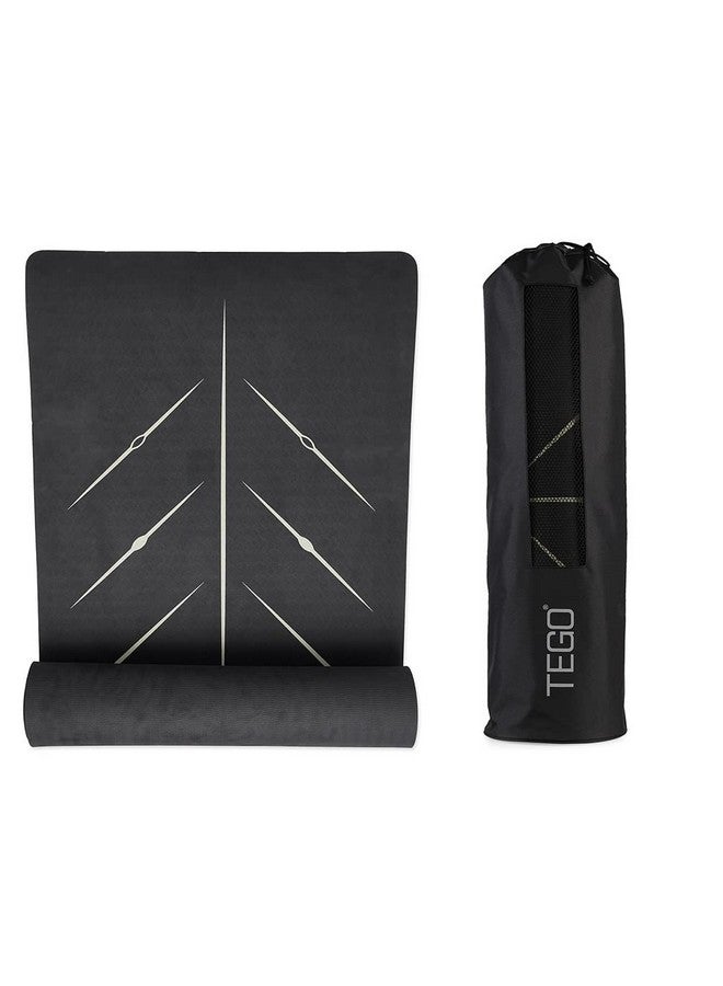 TEGO حصيرة يوغا تيغو الأساسية (أسود ذهبي) | حصيرة TPE سميكة 8 مم مع خطوط مرجعية للوضعية | مضادة للميكروبات، غير قابلة للانزلاق، خفيفة الوزن وقابلة للحمل مع حقيبة | حصيرة يوغا مناسبة للمبتدئين | 72/78 × 26 بوصة | حصيرة صديقة للمفاصل - Image 1