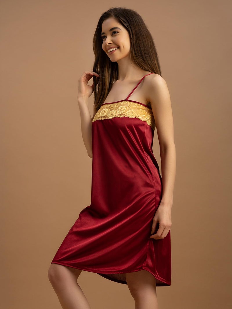 Clovia كلوفيا ملابس نوم نسائية من 7 قطع من الساتان (NS0564P09_Red_Free Size) - Image 3