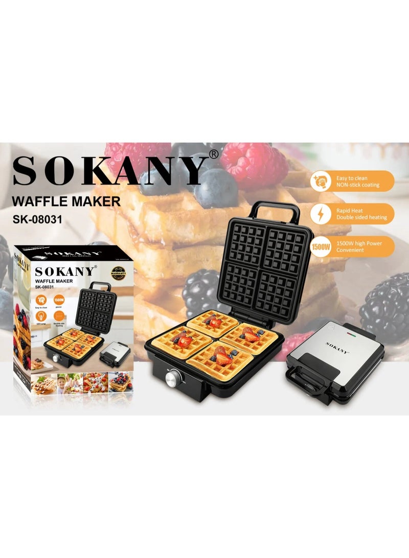 Sokany Waffle Maker 4 Slice Volume 1500W SK-08031 - Image 2