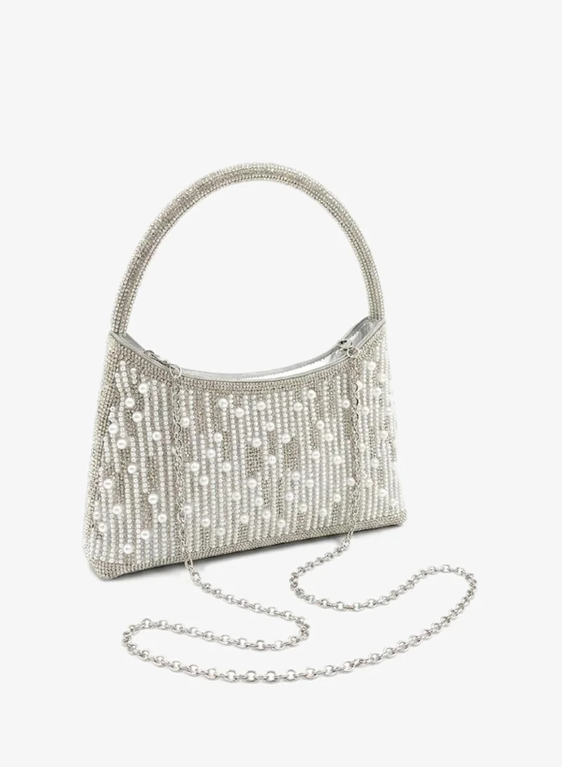Viny Viny Women's Crystal Pearl Embellished Top Handle Bag – Luxury Rhinestone Mini Handbag for Weddings, Parties & Formal Occasions – Gold, Silver, Champagne