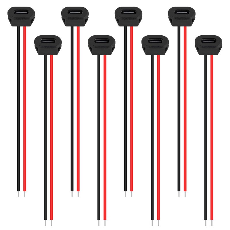XIITIA 8pcs Type-C Female Chassis Waterproof 2P Solder Wire Type USB C Pigtail Cable Extension Power Cable USB-C Plug to 2 Pin Bare Wire Open End Connector(2pin Without Terminal) - Image 2