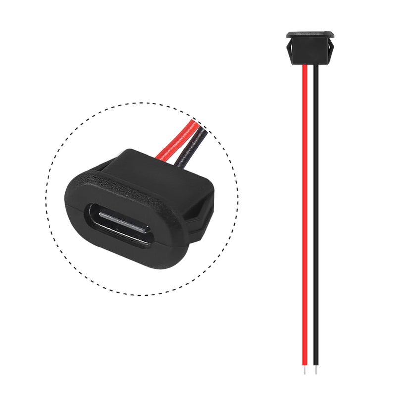 XIITIA 8pcs Type-C Female Chassis Waterproof 2P Solder Wire Type USB C Pigtail Cable Extension Power Cable USB-C Plug to 2 Pin Bare Wire Open End Connector(2pin Without Terminal) - Image 4