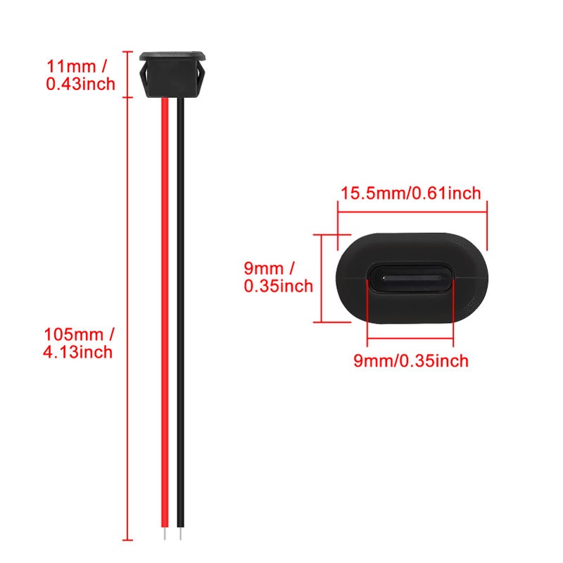XIITIA 8pcs Type-C Female Chassis Waterproof 2P Solder Wire Type USB C Pigtail Cable Extension Power Cable USB-C Plug to 2 Pin Bare Wire Open End Connector(2pin Without Terminal) - Image 3
