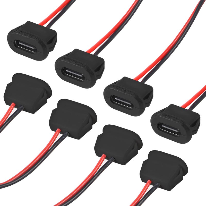 XIITIA 8pcs Type-C Female Chassis Waterproof 2P Solder Wire Type USB C Pigtail Cable Extension Power Cable USB-C Plug to 2 Pin Bare Wire Open End Connector(2pin Without Terminal) - Image 1