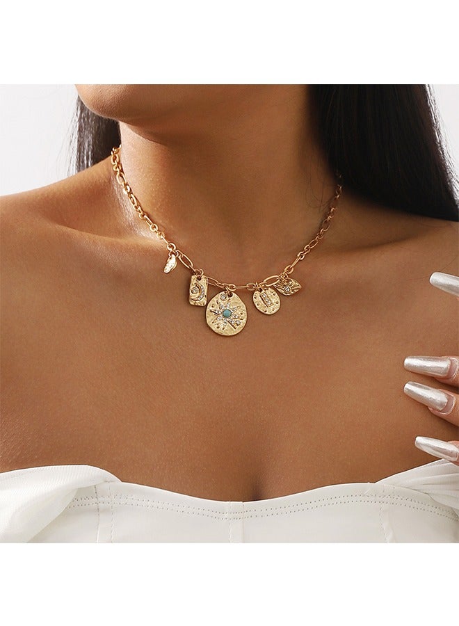 Beyond Retro Gemstone Discs Necklace, Anti Rust and Anti Fading 14k Gold Plated Necklace, Fashion Jewelry Gift (Golden) - Image 1