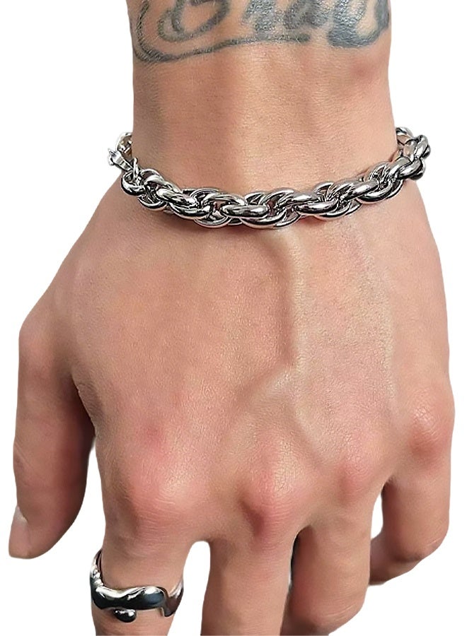 Men's Titanium Steel Braided Bracelet Hip Hop Double Loop Wrist Accessory 8 mm Width 21 cm Length Steel Color,for Daily Casual Wear, Sports Fitness Casual Office Social Gatherings and Outdoor Trips Durable Stylish - Image 1