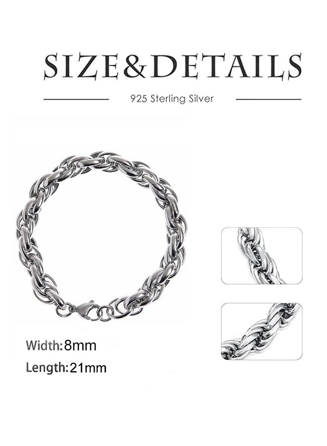 Men's Titanium Steel Braided Bracelet Hip Hop Double Loop Wrist Accessory 8 mm Width 21 cm Length Steel Color,for Daily Casual Wear, Sports Fitness Casual Office Social Gatherings and Outdoor Trips Durable Stylish - Image 2