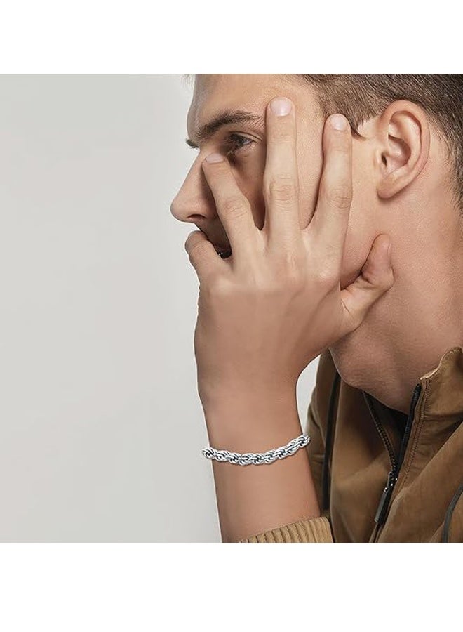 Men's Titanium Steel Braided Bracelet Hip Hop Double Loop Wrist Accessory 8 mm Width 21 cm Length Steel Color,for Daily Casual Wear, Sports Fitness Casual Office Social Gatherings and Outdoor Trips Durable Stylish - Image 5