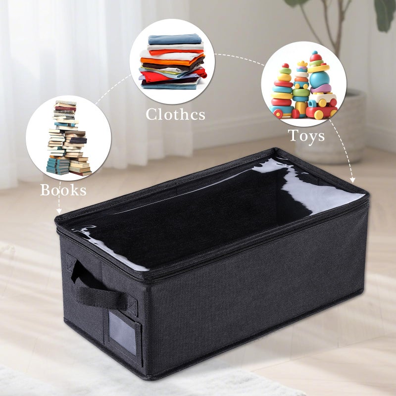 CCidea DVD Storage Box with Clear Window - 15.75" Foldable Media Organizer, Premium Zipper Closure, Holds 27+ DVDs, Dustproof Non-woven Fabric, Reinforced Handles & Label Slot (Black) (2) - Image 4
