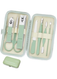 BONITO 8 in 1 Stainless Steel Professional Nail Scissors Grooming Kit, Nail Clippers Pedicure Kit with Leather Portable Travel Case, Nail Care Kit (Green)  - Image 1