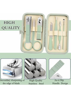 BONITO 8 in 1 Stainless Steel Professional Nail Scissors Grooming Kit, Nail Clippers Pedicure Kit with Leather Portable Travel Case, Nail Care Kit (Green)  - Image 2