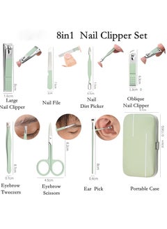 BONITO 8 in 1 Stainless Steel Professional Nail Scissors Grooming Kit, Nail Clippers Pedicure Kit with Leather Portable Travel Case, Nail Care Kit (Green)  - Image 3