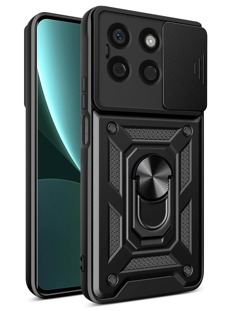 Case Cover Shockproof Protective Case with Camera Protection and Metal Ring Compatible with  Honor X6C (Black) - Image 1