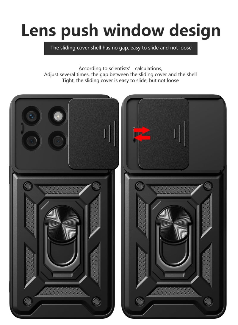 Case Cover Shockproof Protective Case with Camera Protection and Metal Ring Compatible with  Honor X6C (Black) - Image 2