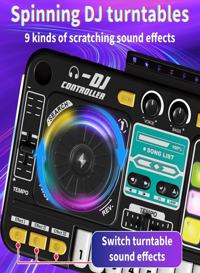 LZZAPJ Kids DJ Mixer Board Controller Toy Set with Turntable, Piano Keys, Microphone & Bluetooth - Musical Instrument Toy for Toddlers, Babies & 3-8 Year Old Boys & Girls - Birthday (Black) - Image 4