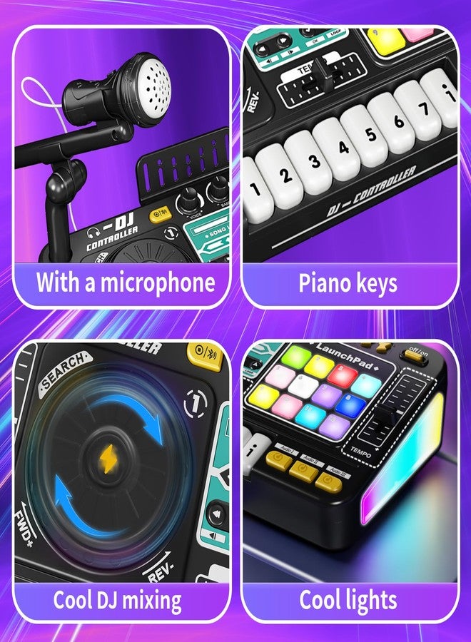 LZZAPJ Kids DJ Mixer Board Controller Toy Set with Turntable, Piano Keys, Microphone & Bluetooth - Musical Instrument Toy for Toddlers, Babies & 3-8 Year Old Boys & Girls - Birthday (Black) - Image 2