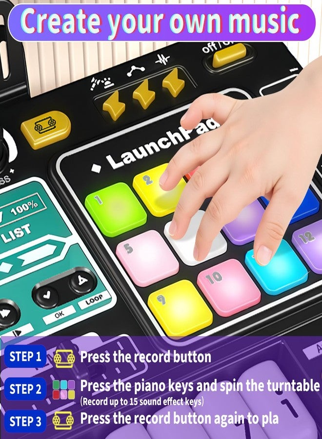 LZZAPJ Kids DJ Mixer Board Controller Toy Set with Turntable, Piano Keys, Microphone & Bluetooth - Musical Instrument Toy for Toddlers, Babies & 3-8 Year Old Boys & Girls - Birthday (Black) - Image 3
