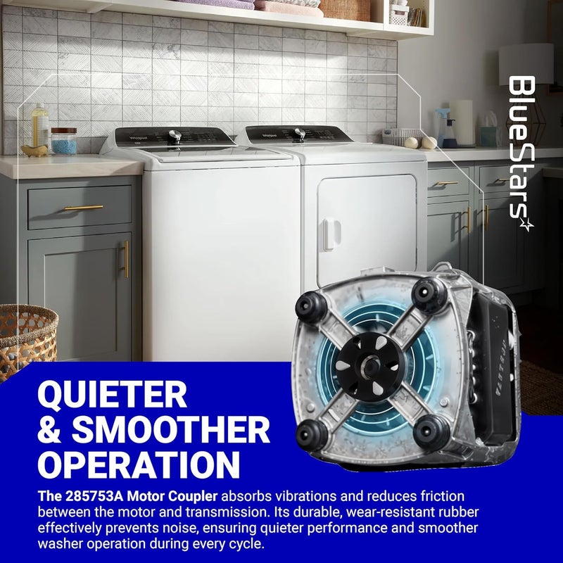 مجموعة توصيل المحرك الأساسي المعدني 285753A من BlueStars لغسالات Kenmore Whirlpool - بديل لـ AP3963893, PS1485646, 1195967, 285753AVP, 21003, 280152, 85140, 285743 - خدمة شاقة جودة مكيفة للمناخ - Image 4