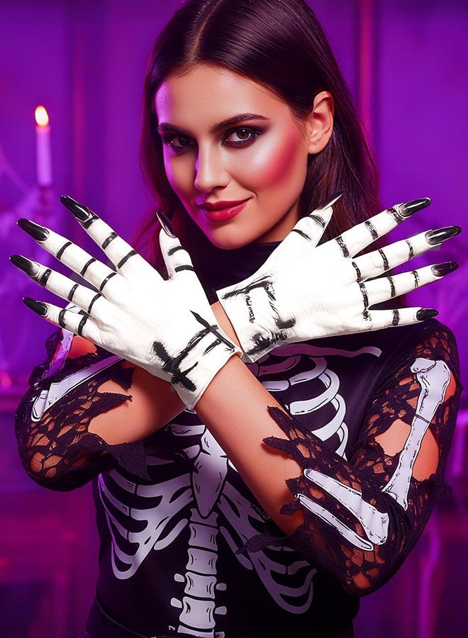 Urieo Halloween Skeleton Hands Gloves, Scary Monster Hands, Black Costume Accessory - Image 2