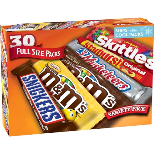 Mars MMS SNICKERS 3 MUSKETEERS SKITTLES STARBURST Variety Pack Full Size Bulk Candy Assortment 5611 oz 30 Bars - Image 1