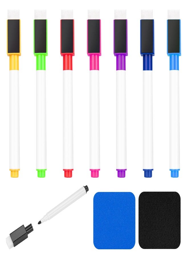 JEFURE 8 Pcs Colorful Magnetic Dry Erase Markers with Eraser, White Board Mini Dry Erase Markers with Eraser Cap, Fine Point Tip Student White Board Markers for Teachers Office School Supplies - Image 1