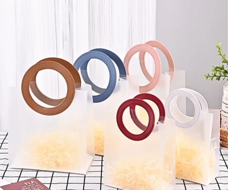 VRB Dec 6 Pcs Leather Handle Guddy bags, return gift bags for kids birthday, Happy Birthday Party Return Gift Bags For Boys and Girls, Colorful Handle Gift Bags. (18x16x8 cm - 6 pcs Small Transclusent Circle Handle) - Image 4