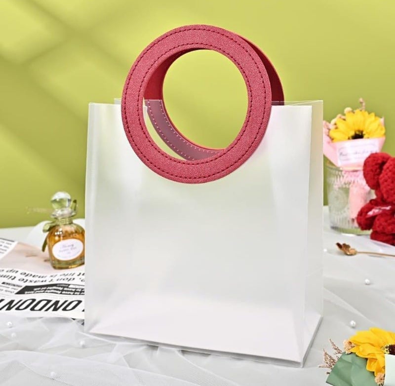 VRB Dec 6 Pcs Leather Handle Guddy bags, return gift bags for kids birthday, Happy Birthday Party Return Gift Bags For Boys and Girls, Colorful Handle Gift Bags. (18x16x8 cm - 6 pcs Small Transclusent Circle Handle) - Image 2