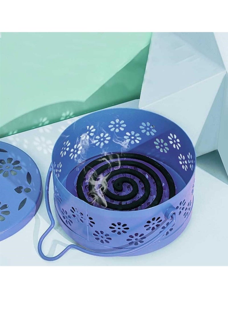 KASTWAVE Portable Mosquito Coil Holder Blue Retro Plum Blossom Mosquito Incense Tray Box Sandalwood Holder with ​Handle Metal Incense Burner Holder for Home Camping Outdoor  - Image 5