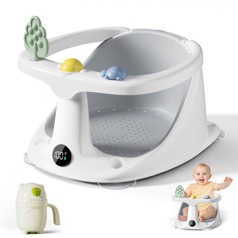 DZMDIP Baby Bath Seat for Babies 6 Months Up Bathtub Seats for Babies Sitting Up with Rinse Cup NonSlip Comfortable Infant Bath Essentials Gray - Image 2
