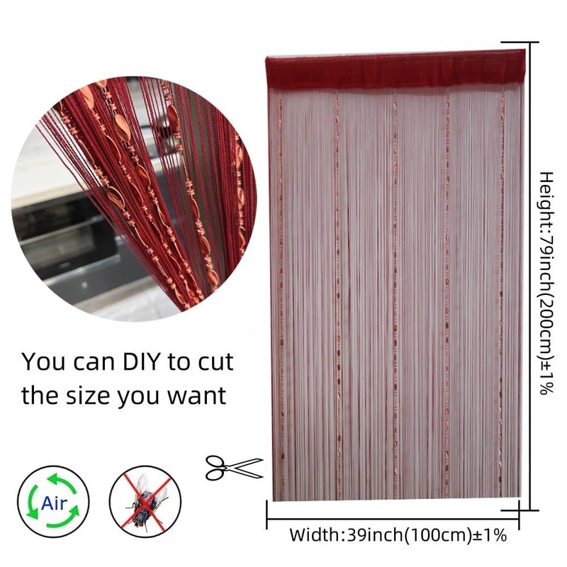 ave split 100cmX200cm Decorative Door String Curtain Beads Wall Panel Fringe Window Room Divider Blind for Wedding Coffee House Parts Door Divider Beads Tassel Screen Decoration (red Wine 25) - Image 3