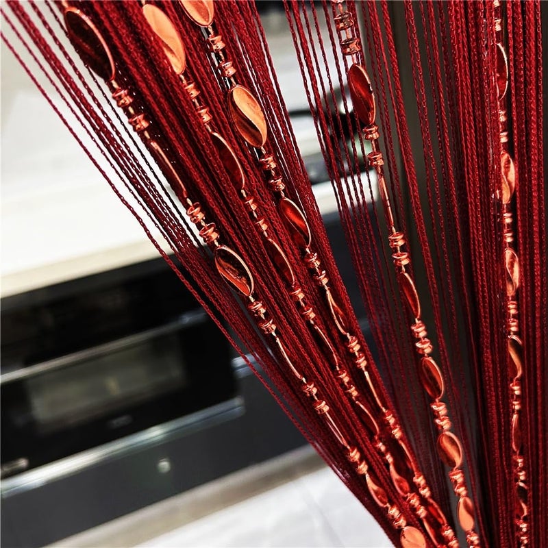 ave split 100cmX200cm Decorative Door String Curtain Beads Wall Panel Fringe Window Room Divider Blind for Wedding Coffee House Parts Door Divider Beads Tassel Screen Decoration (red Wine 25) - Image 1