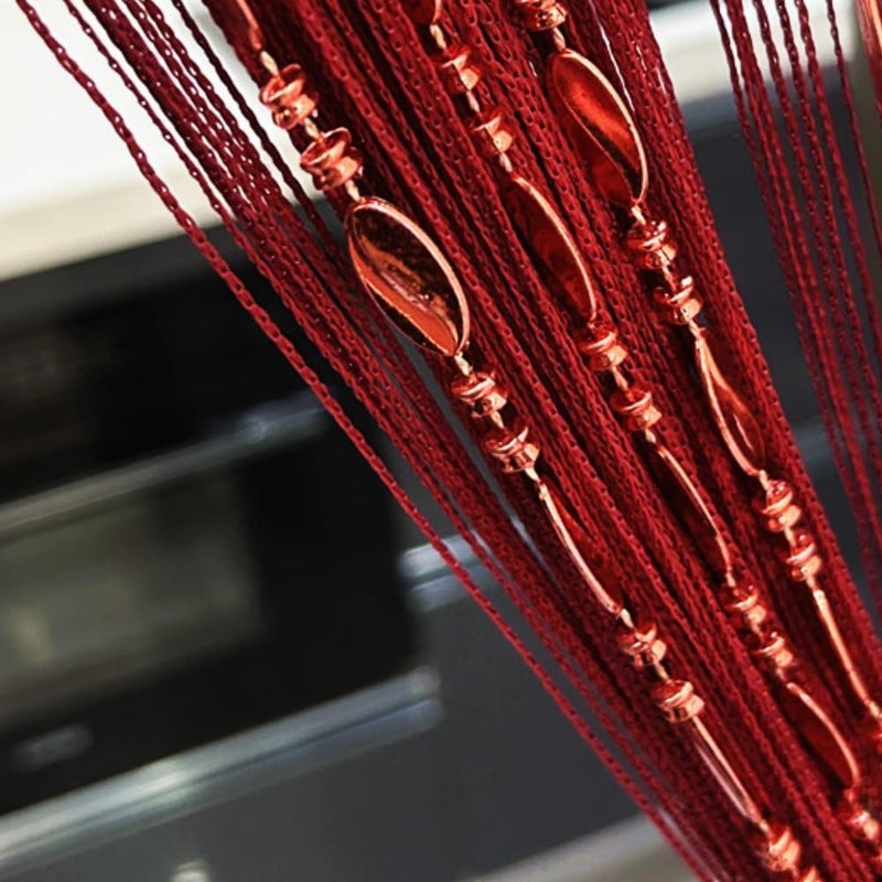 ave split 100cmX200cm Decorative Door String Curtain Beads Wall Panel Fringe Window Room Divider Blind for Wedding Coffee House Parts Door Divider Beads Tassel Screen Decoration (red Wine 25) - Image 2