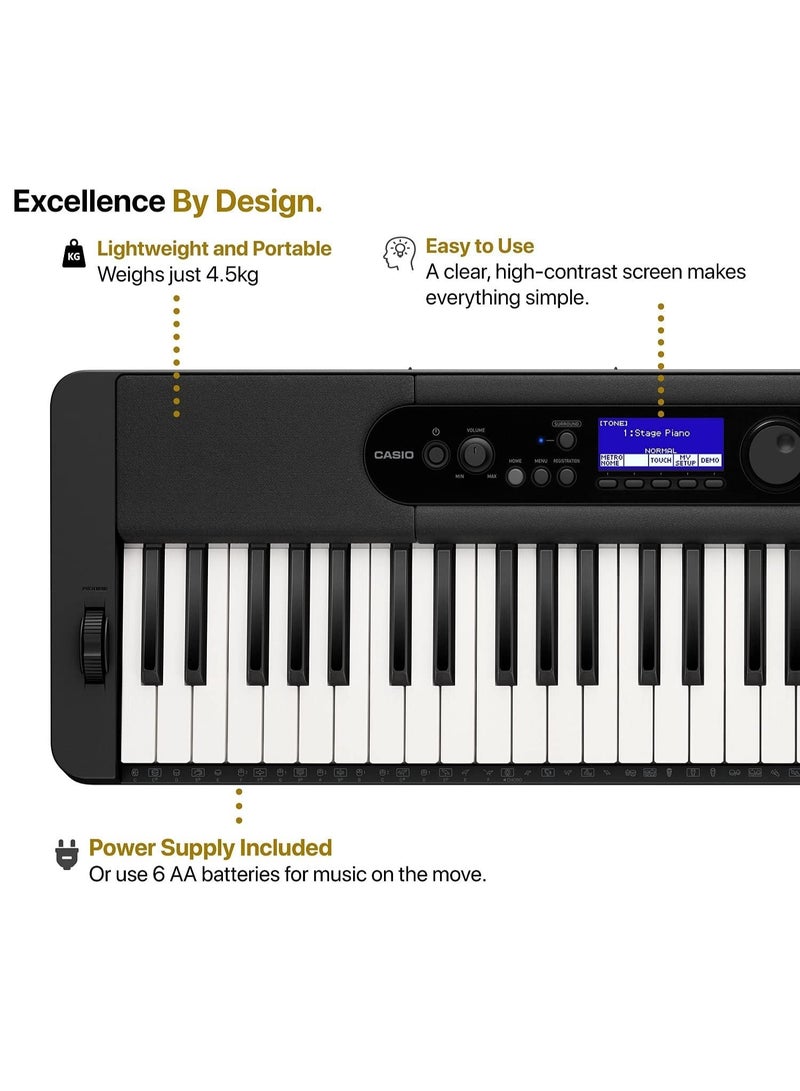 Casiotone CT-S400 61 Keys Advanced Keyboard with Piano Tones, Casio Music Space APP and AiX Sound Source - Black