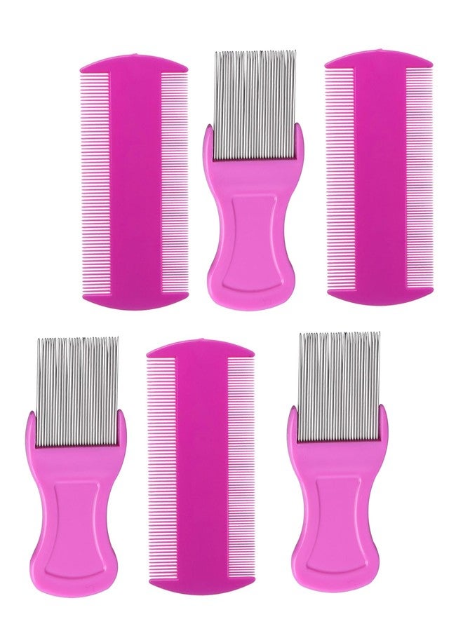 HESSION 6 Pack Flea Lice Combs Removal Dandruff Comb with Metal Teeth Double Sided Fine Combs Metal Teeth Flea Lice Combs for Pets Kids Adults (Pink) - Image 1