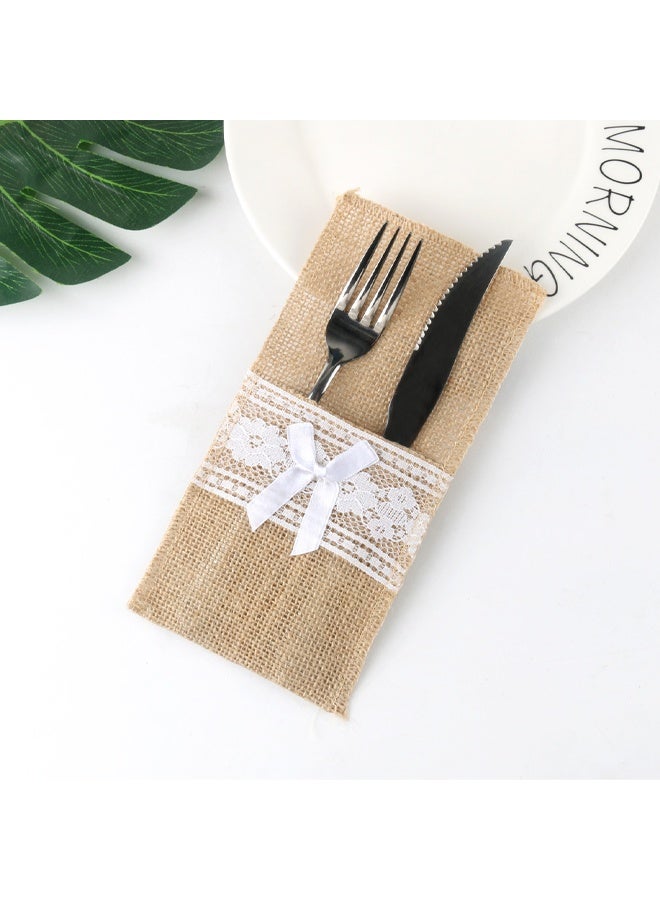 10 Pcs 4.33 x 8.26 Inch Wedding Natural Burlap Lace Utensil Holders Pouch Burlap Silverware Cutlery Pouch Tableware Holder Bag for Rustic Wedding Bridal Shower Decorations - Image 4