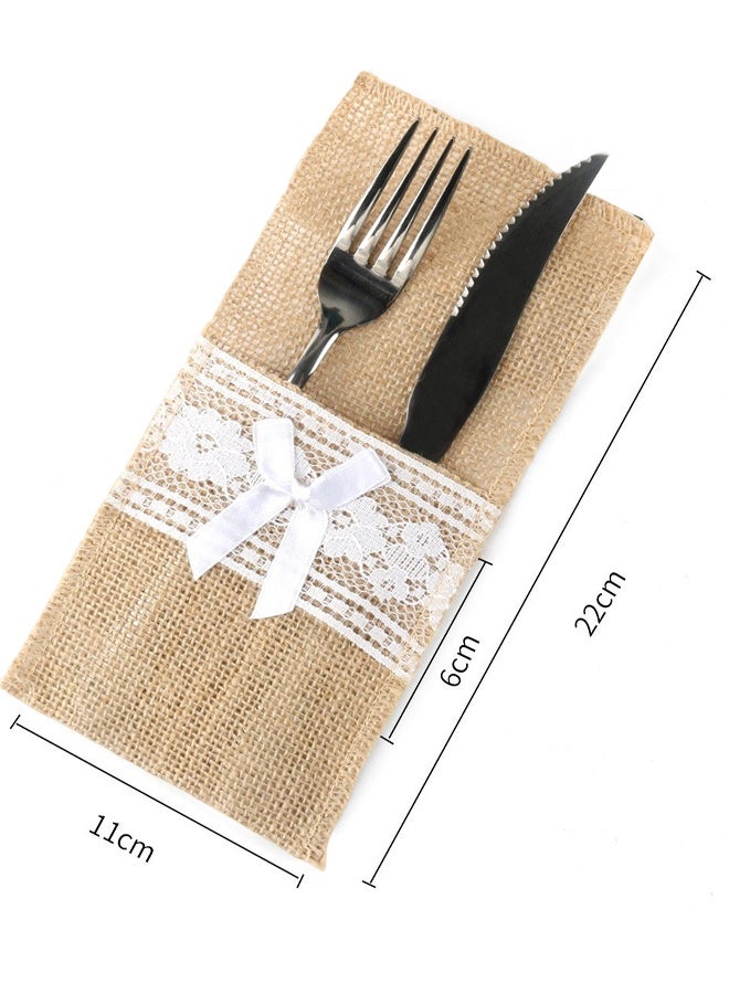 10 Pcs 4.33 x 8.26 Inch Wedding Natural Burlap Lace Utensil Holders Pouch Burlap Silverware Cutlery Pouch Tableware Holder Bag for Rustic Wedding Bridal Shower Decorations - Image 2