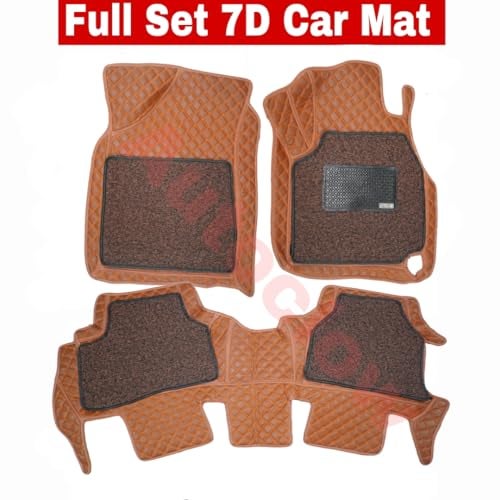 AutoClow Premium 7D Car Mat Full Set for Skoda Kylaq (Model: 2024-2026) || Luxury Leather Dual-Stitch 7D Car Floor Mat | 100% Waterproof and Washable || Color :Full TAN Stitch-TAN Grass (Design-1) - Image 2