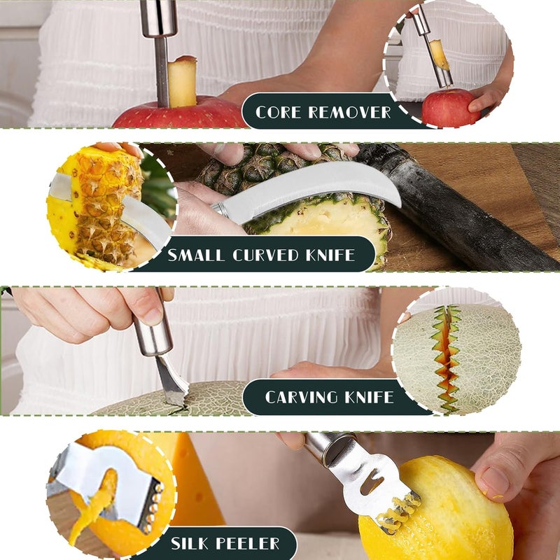 Krbnk 14PCS Fruit Carving Tools Set, Stainless Steel Melon Baller Scoop Set, Fruit Cutters Shapes, Cantaloupe Cutter Slicer Tool Piranha Spiral Cutter and V Tool for Fruits Vegetable Sculpting - Image 4
