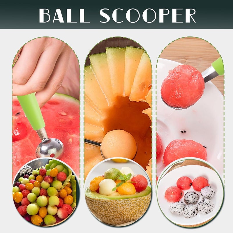Krbnk 14PCS Fruit Carving Tools Set, Stainless Steel Melon Baller Scoop Set, Fruit Cutters Shapes, Cantaloupe Cutter Slicer Tool Piranha Spiral Cutter and V Tool for Fruits Vegetable Sculpting - Image 3